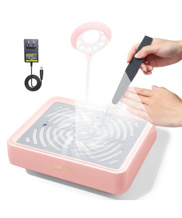 Saviland Nail Dust Collector with Lamp   Powerful Nail Vacuum Fan 40W Dust Collector Extractor Electric Dust Suction Machine with Reusable Filter for Acrylic Gel Nails Polishing  Low Noise  Pink