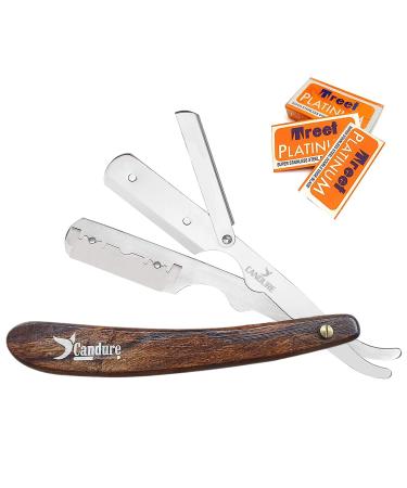 Shop Candure Men's Razor - Professional Stainless Steel Razor with Wooden Handle & 10 Extra Sharp Blades for Precision Beard Shaping - 13cm - Buy Online on SooperMarket.com