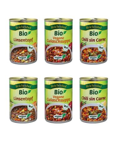 Reichenhof Bio-Pots 6er Box | Easy Vegan Lenspopf Chili Sin Carne & Goulash Soup Bundle (6 x 400g) - Organic Vegan Lentil Stew Included! - Buy Online on SooperMarket.com