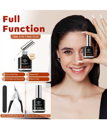 Modelones Nail Tips and Glue Gel Kit - 4 in 1 Nail Glue, Base Gel, Ultra-Portable Lamp, 500 Coffin Nails - Acrylic DIY Nail Art Tools for Gel Extensions - Nude/Clear - Buy Online on SooperMarket.com