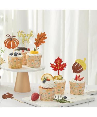 24 Pcs Glitter Thanksgiving Cupcake Toppers for Thanksgiving Day Decorations Fall Theme Turkey Maple Leaf Pumpkin -Thanksgiving Cake Topper for Thanksgiving Party Supplies (Mixed A) - Buy Online on SooperMarket.com