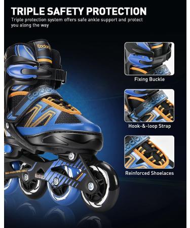 Eodora Kids Inline Skates Adjustable | Boys Girls Roller Blades with Light up Wheels | Indoor Outdoor Fun Flashing Skates | Blue Small (11J-1) - Buy Online on SooperMarket.com
