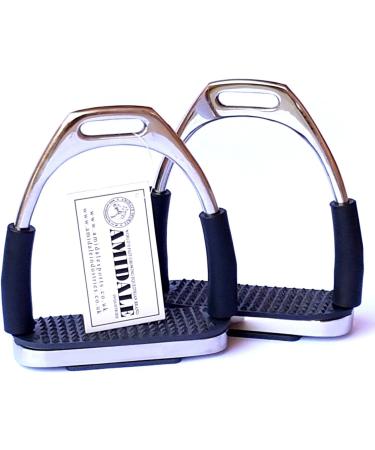 Amidale Flexi Safety Stirrups Horse Riding Bendy Irons Stainless Steel Black Treads 4.5 Inches - Buy Online on SooperMarket.com
