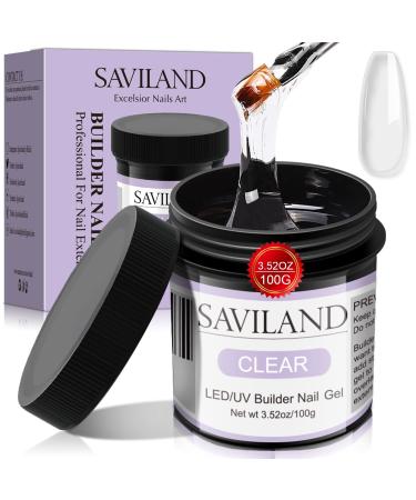 Saviland Builder Nail Gel - 100g/3.5oz Large Capacity Clear Hard Gel for Nails, Nail Extension Gel for Nail Strengthen DIY Nail Art Manicure A-Clear Gel