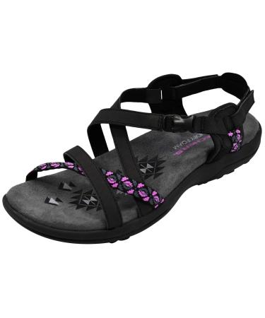 Skechers Women's Reggae Slim-Vacay Sandals 8 Black/Fuschia