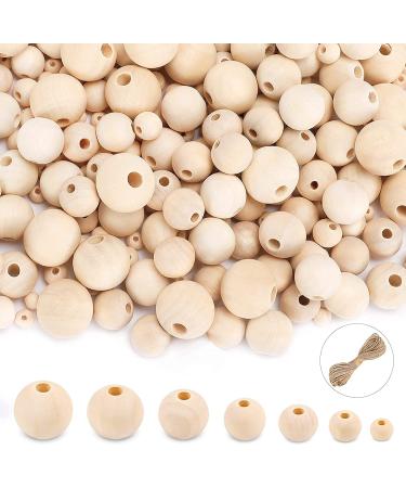 UOONY 800pcs Wooden Beads for Crafts 7 Sizes Unfinished Natural Wood Beads Wooden Beads Bulk 6mm  8mm  10mm  12mm  14mm  16mm  20mm Beads for Garland Macrame Jewelry Making DIY Farmhouse Decor