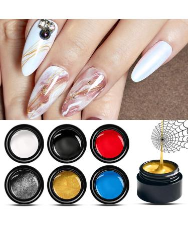 MEET ACROSS 6 Colors Spider Gel for Nail Art - Elastic Drawing Gel for UV LED Nails - DIY Manicure Kit with Brushes - Buy Online on SooperMarket.com