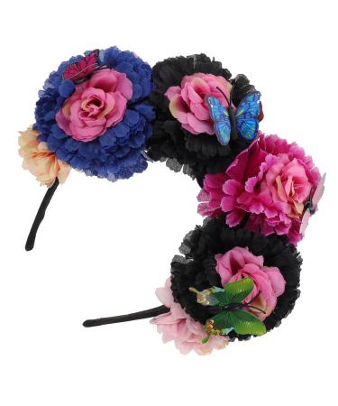 GALPADA Mexican Flower Crown Crowns for Flower Arrangements Dead Festival Gothic Flower Crown Headband Flower Headband Halloween Headpiece Mexican Floral Headpiece Fabric