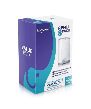 Babyfeel DEKOR CLASSIC Diaper Pail Refills - 8 Pack | 30% Extra Thickness | Powerful Odor Elimination | Powder Scent | Up to 3960 Diapers - Buy Online on SooperMarket.com