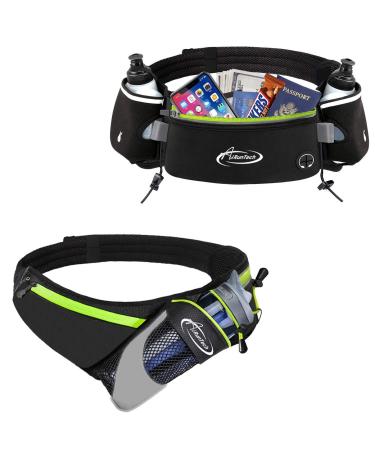 AiRunTech Upgraded No Bounce Hydration Belt Can be Cut to Size Design Strap for Any Hips for Men Women Running Belt with Water Bottle Holder with Large Pocket Fits Most Smartphones(Green)|Upgraded Run