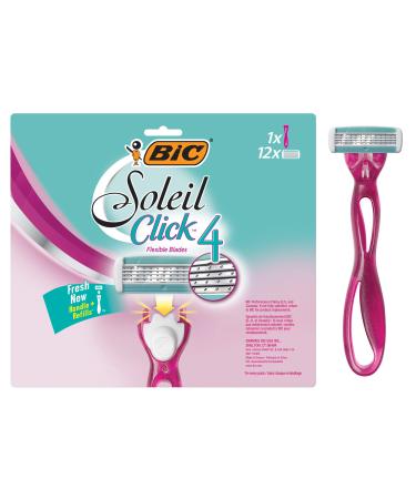 BIC Soleil Bella Click Women's 4-Blade Disposable Razor, 1 Handle and 12 Cartridges 1 Handle & 12 Cartridges 1 Count (Pack of 1)