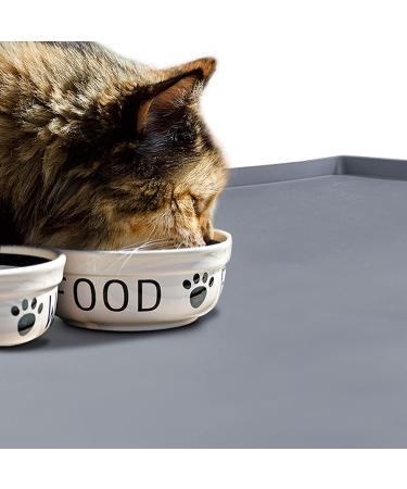 EIOKIT Dog Food Mat - Waterproof Silicone Pet Bowl Mat with Raised Edge - Grey (Various Sizes) - Buy Online on SooperMarket.com