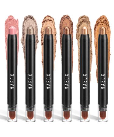 Glitter Eyeshadow Stick Set 6 Colors Shimmer Metallic Matte Eyeshadow Pen Eyeshadow Cream Eye Brightener - Luxurious Texture - WaterProof/Long Lasting/Smooth Effect *B