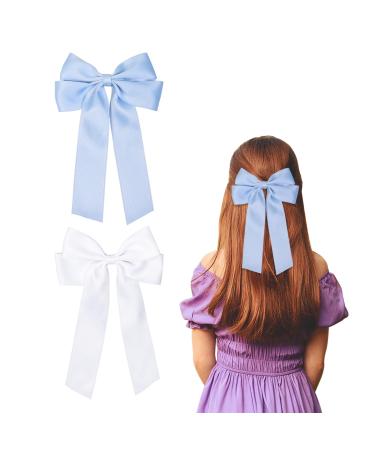 2 Pack Bow Hair Clips Pink Hair Bows for Women Girls Large Bow Clips Hair Barrette Hair Accessories(White Light Blue) White LightBlue