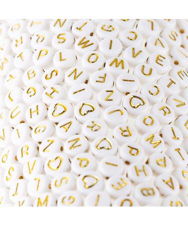 500 Pcs Acrylic Alphabet Letter Beads Gold On White Name Bracelets for Jewelry Making (goldonwhite) (goldonwhite) Gold,White