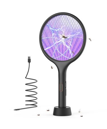 YISSVIC Bug Zapper Racket 4000 Volt Electric Fly Swatter Fly Zapper Dual Modes with Attractant Light Rechargeable Black