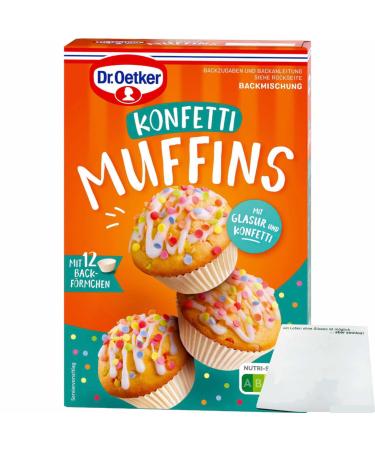 Dr. Oetker baking mix for colorful confetti muffins with baking cups and icing (325g pack) + usy block