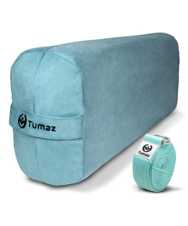 Tumaz Yoga Bolster Set - Rectangular Yoga Bolster Pillow for Restorative Yoga, Soft Meditation Pillow with Carry Handle and 8-Feet Yoga Strap, Machine Washable Cover Turkish Blue Yoga Bolster & Strap Set