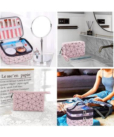 Mikytoper 3 PCS Double Layer Makeup Bags with Diamond Pattern Travel Toiletry Bags - Pink - Buy Online on SooperMarket.com