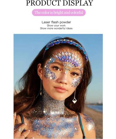 AKARY White Mermaid Scale Glitter Gel - Long-Lasting Holographic Chunky Glitter for Body, Hair, Face, Nails, Eyes - Fairy Costume Makeup for Women - Buy Online on SooperMarket.com