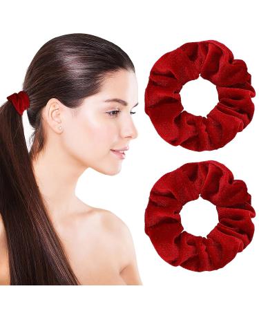 WLLHYF 2 Pcs Velvet Hair Bands Red Scrunchies - Large Size Elastic Ponytail Holders & Wristband Hair Accessories for Girls and Women - Valentine's Day Gift - Buy Online on SooperMarket.com