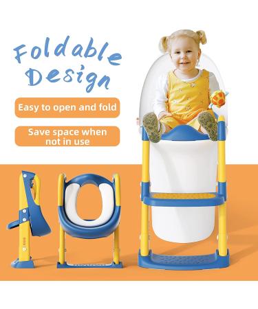 YMINA Potty Training Seat with Step Stool Ladder for Boys Girls - Blue, Foldable, Adjustable, Anti-Slip Pad - Kids Toilet Seat with Handles & Splash Guard - Buy Online on SooperMarket.com