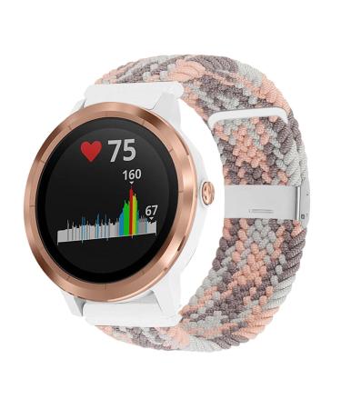 Abanen for Garmin Venu Sq / Venu 2 Plus / Vivoactive 3 Braided Loop Watch Bands, 20mm Elastic Soft Stretchy Nylon Wristband Strap with Adjustable Clasp for Garmin Vivomove 3,Approach S40 Grey Pink