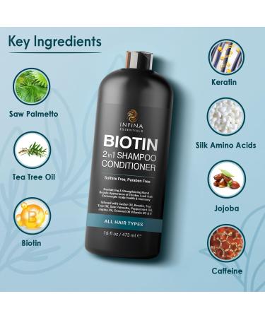 Biotin 2-in-1 Hair Thickening Shampoo & Conditioner | Saw Palmetto Keratin Caffeine & Vitamin E | For Men & Women | 16 fl oz - Best for Hair Growth - Buy Online on SooperMarket.com