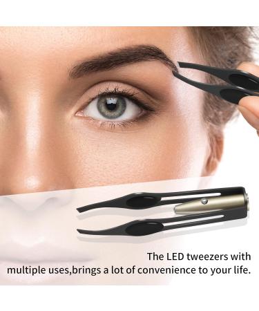 Fuyamp 2Pcs LED Lighted Tweezers Set - Stainless Steel Precision Tools for Hair Removal, Eyebrows, and Eyelashes - Perfect for Men and Women (Black+Blue) - Buy Online on SooperMarket.com