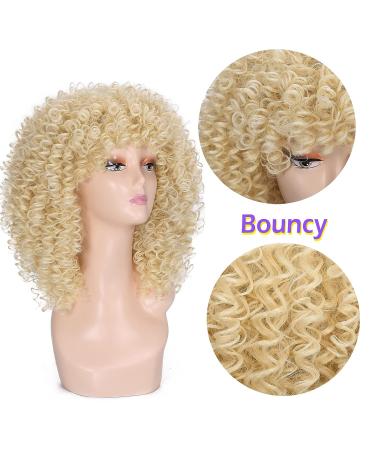 Lady Miranda Blonde Afro Kinky Curly Wig with Bangs | Medium Length Heat Resistant Synthetic Hair Wig for Women | Curly Blonde Wig 0-613 - Buy Online on SooperMarket.com