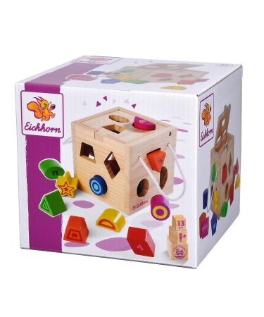 Eichhorn 100002092 Hood cubes pine wood motor cubes with 12 plug -in blocks wooden toys for children from 12 months size: 14.5x14.5x14.5 cm single