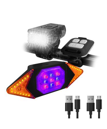 Bike Lights Front and Back Rechargeable, MakeTheOne Super Bright Bicycle Headlight and Tail Light Set Turn Signals, Easy to Install Safety Flashlight Warning Rear Blinkers for Night Riding Cycling
