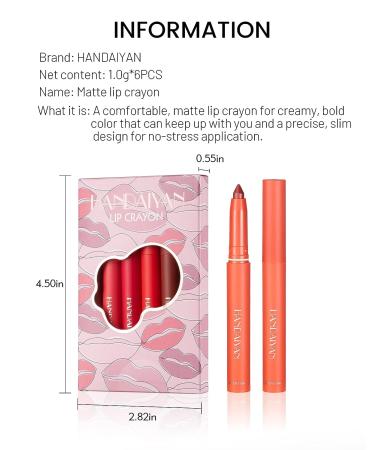 6Pcs HANDAIYAN Rotating Matte Lip Crayon Set B with Built-In Sharpener - Buy Online on SooperMarket.com