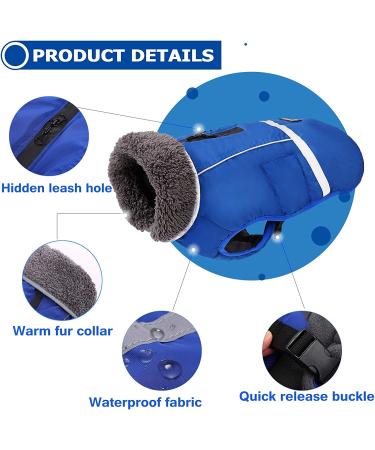 Reflective Waterproof Dog Winter Jacket with Thicken Fleece Lining - Blue - Medium - Buy Online on SooperMarket.com