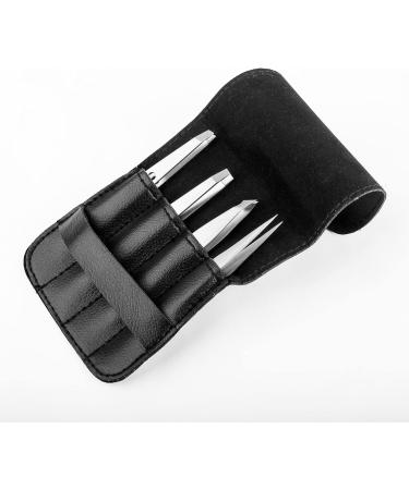 Professional Stainless Steel Eyebrow Tweezers Set - 4 Pieces with Travel Case by Hobri International - Perfect Beauty and Personal Care Tool - Buy Online on SooperMarket.com