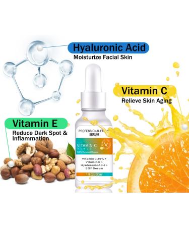 Buy Vitamin C Serum for Face - 20% Vitamin C Vitamin E Hyaluronic Acid - Hydrating for Sensitive Skin Anti-Aging Dark Spots Fine Lines - 1 fl oz - International Shipping Available - Buy Online on SooperMarket.com