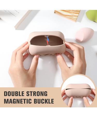 FERYES Large Silicone Makeup Sponge Holder - Portable Double Sided Beauty Blender Case in Khaki - Buy Online on SooperMarket.com