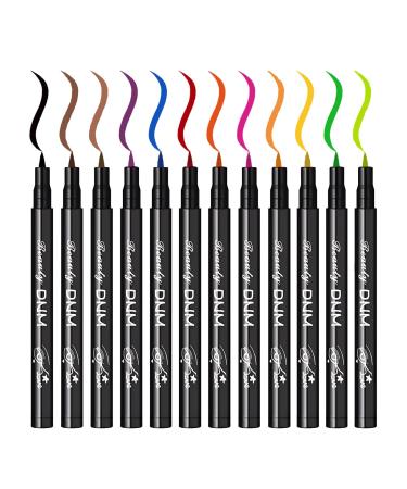 SUMEITANG 12 Pcs Matte Liquid Colored Eyeliner Set, Colorful Neon Eye Liners For Women Waterproof Smudge Proof Highly Pigmented Rainbow Eyeliner Pencil Quick Dry Eyes Makeup Pen 12 Colors Kit B Set 12 Color