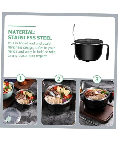 Zerodeko 1 Set Instant Noodle Bowl Food Containers Noodle Bowl with Lid Bowl with Tableware Japanese Ramen Noodles Salad Bowl Lidded Food Bowl Child Chopsticks Stainless Steel 18.50X15.50X11.50CM Black - Buy Online on SooperMarket.com