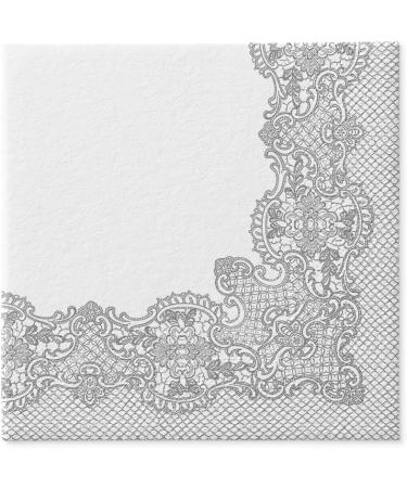 PAW 3-Layer Colorful Napkins (33x33 cm) - 20 Pieces for Communion Weddings Confirmations & Celebrations | Royal Lace Silver Design - Buy Online on SooperMarket.com
