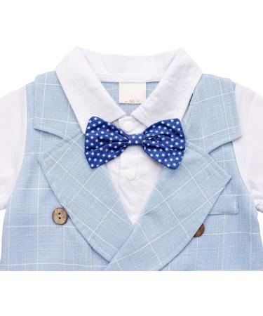 AmzBarley Baby Boys Gentleman Suit Set | Blue Tuxedo Rompers with Bowtie | 6-12 Months - Buy Online on SooperMarket.com