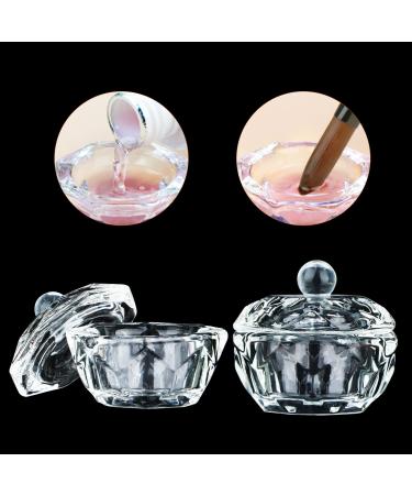 Saviland 2PCS Dappen Dish with Lid - Dappen Dish for Acrylic Nails  Glass Acrylic Liquid Monomer Dish Crystal Cup for Acrylic Powder Acrylic Nail Supplies Nail Art Manicure Tools B-Dappen Dish with Lid