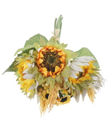 Zerodeko Flower Arrangement Supplies Vintage Small Mirror Round Decor for Home Bulldog Figurine Bridal Bouquets Small Rope Basket Round Wooden Wall Decor Boho Props Sunflower