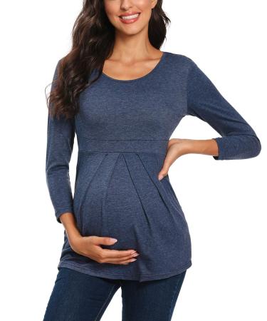 Love2Mi Maternity Top Short Sleeve Pregnancy T-Shirt Summer Tunic XL Navy-l
