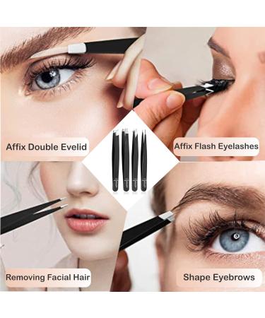 S.A.Q. JILLANI Eyebrow Precision Tweezers Set - Professional Stainless Steel - For Men and Women - Facial & Ingrown Hair Removal - 4 Pieces with Case (Black) - Buy Online on SooperMarket.com