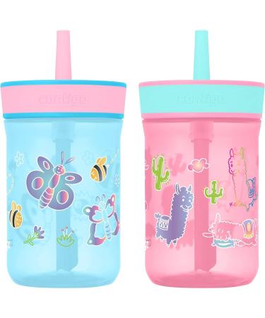 Contigo Leighton Kids 14oz Water Bottle 2-Pack - Spill-Proof Tumbler with Straw for Kids - Dishwasher Safe - Blue Raspberry & Azalea/Llamas Pattern - Buy Online on SooperMarket.com