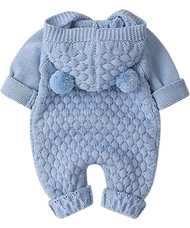 Knitted Hooded Romper Onesie | Baby Boy Girl Clothes | Long Sleeve | 0-6 Months | Light Blue-Hairball - Buy Online on SooperMarket.com