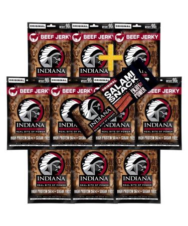 INDIANA BEEF JERKY dried meat high protein no added sugar + salami snack 18g (10 x 90g Jerky Beef Original)