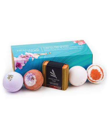 Organic Shea Butter Bath Bombs & Soap Collection (Blood Orange Sage Assortment  Set of 4 Bath Bombs & 1 Soap) Blood Orange Sage Assortment 1 Count (Pack of 1)