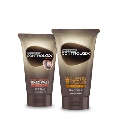 Just For Men Control GX Multipack, 2 in 1 Grey Reducing Shampoo and Conditioner and Mustache and Beard Wash, Gradually Colors Grey Hair, 4 oz. Bottles